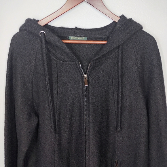 For Cynthia Wool Hoodie Jacket Womens Medium Black Lagenlook Oversized Zip Up - Picture 3 of 11